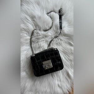 Michael Kors Black Croc-Embossed Chain Shoulder Bag
